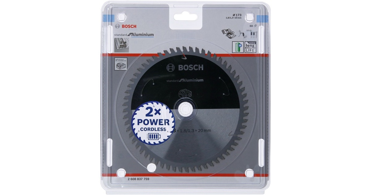 Bosch Kreissägeblatt Standard for Aluminium, Ø 173mm, 60Z(Bohrung 20mm, für Akku-Handkreissägen)