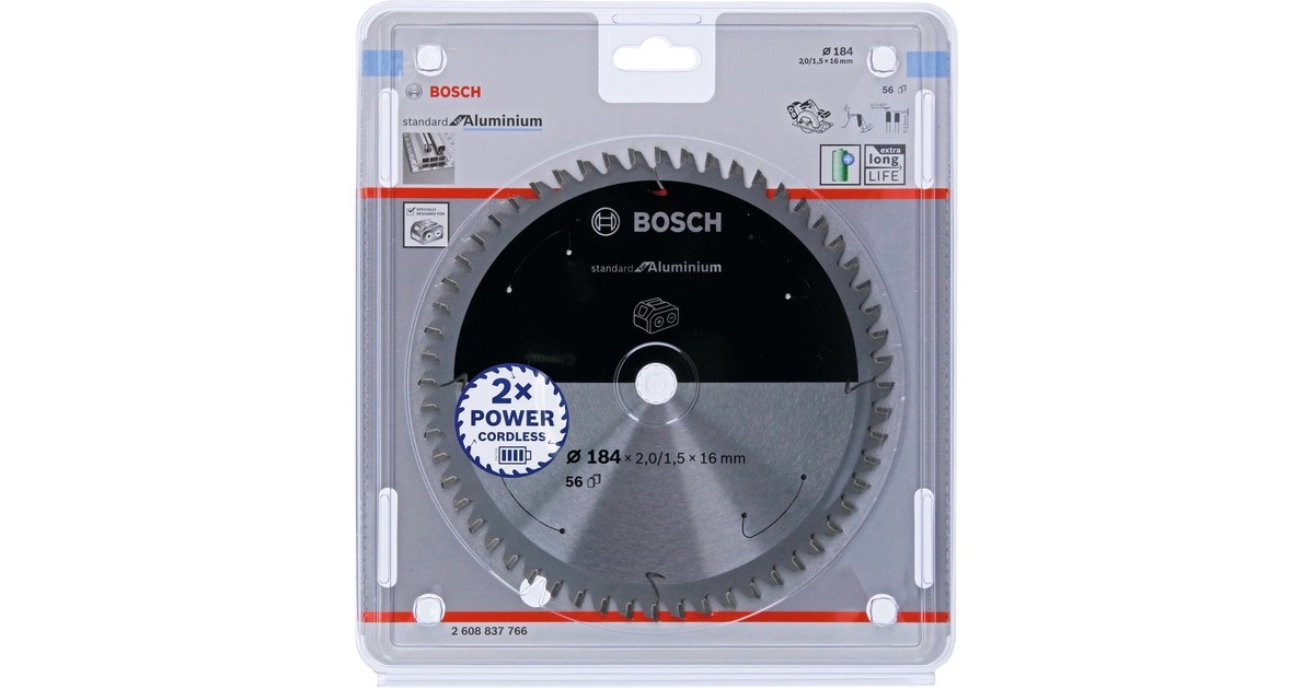 Bosch Kreissägeblatt Standard for Aluminium, Ø 184mm, 56Z(Bohrung 16mm, für Akku-Handkreissägen)