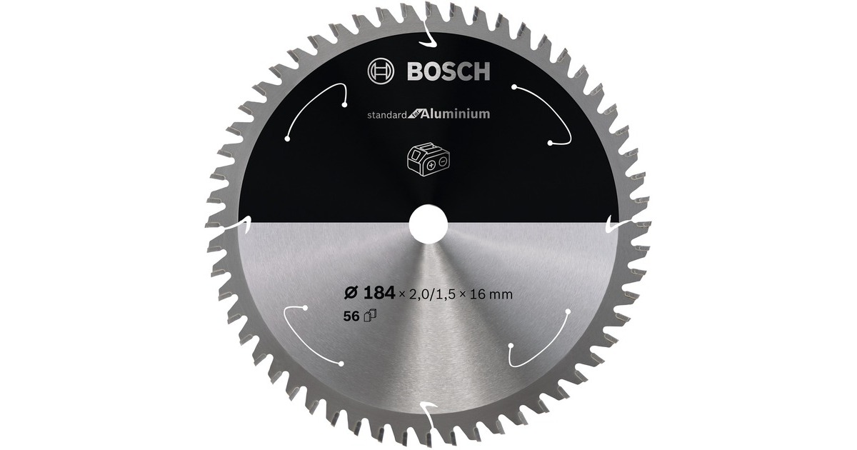 Bosch Kreissägeblatt Standard for Aluminium, Ø 184mm, 56Z(Bohrung 16mm, für Akku-Handkreissägen)