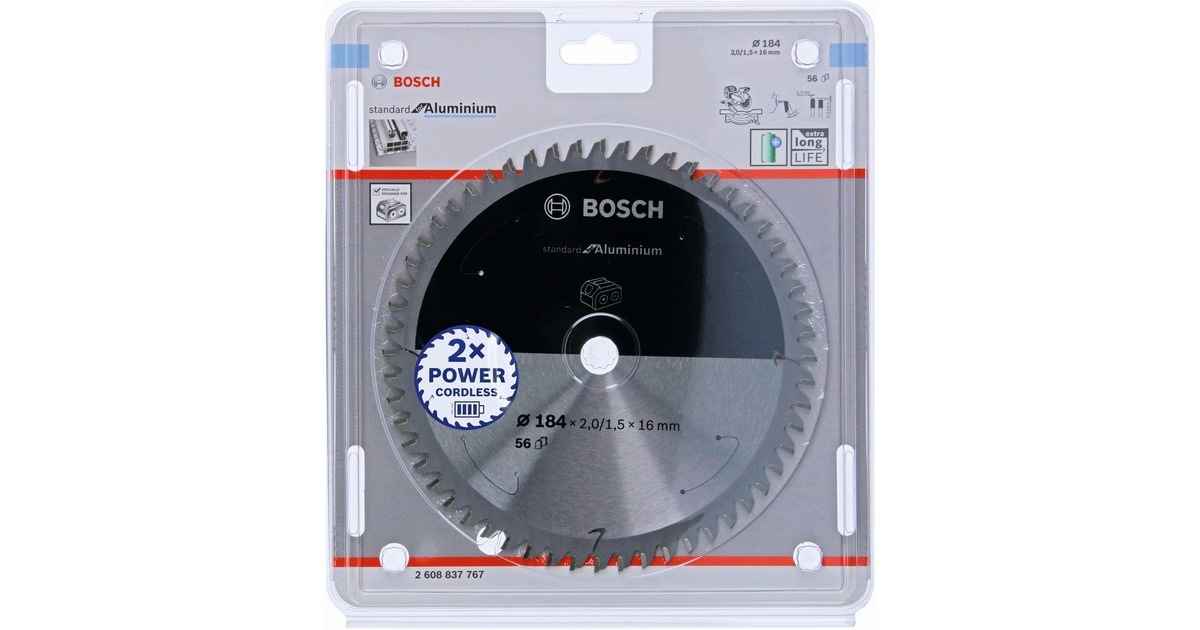 Bosch Kreissägeblatt Standard for Aluminium, Ø 184mm, 56Z(Bohrung 16mm, für Akku-Kappsägen)