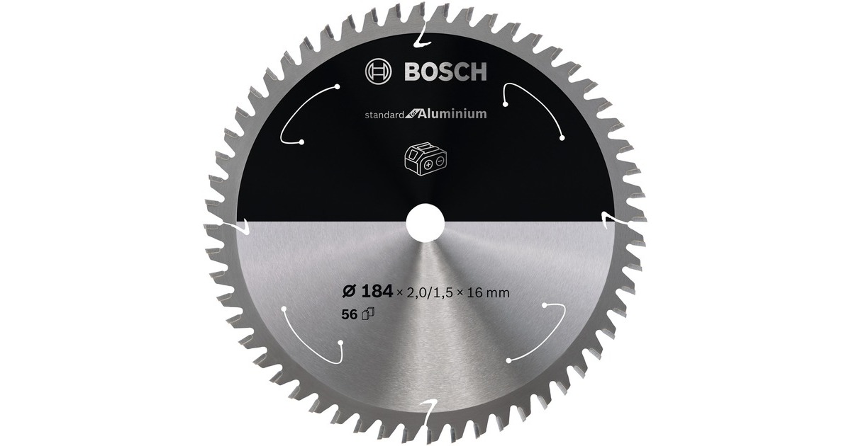 Bosch Kreissägeblatt Standard for Aluminium, Ø 184mm, 56Z(Bohrung 16mm, für Akku-Kappsägen)