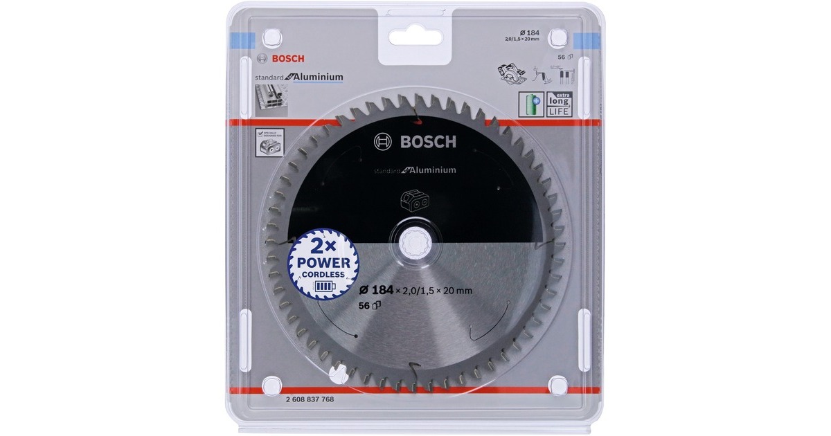 Bosch Kreissägeblatt Standard for Aluminium, Ø 184mm, 56Z(Bohrung 20mm, für Akku-Handkreissägen)