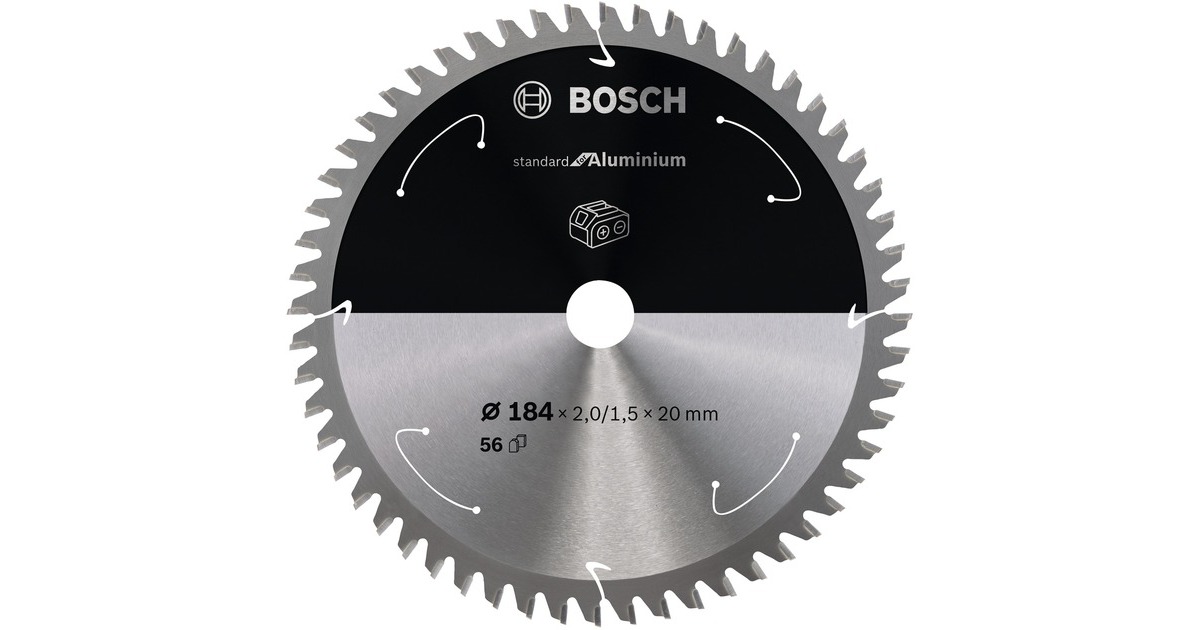 Bosch Kreissägeblatt Standard for Aluminium, Ø 184mm, 56Z(Bohrung 20mm, für Akku-Handkreissägen)