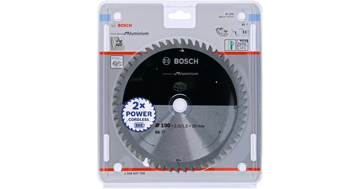 Bosch Kreissägeblatt Standard for Aluminium, Ø 190mm, 56Z(Bohrung 20mm, für Akku-Handkreissägen)