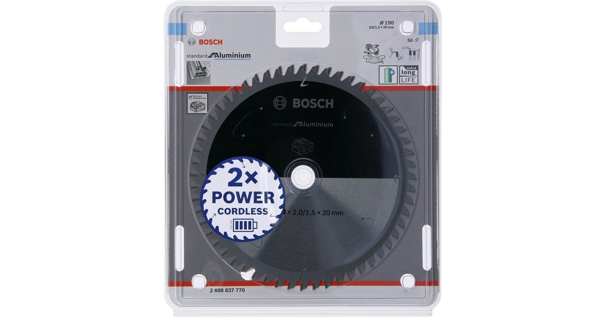 Bosch Kreissägeblatt Standard for Aluminium, Ø 190mm, 56Z(Bohrung 20mm, für Akku-Kappsägen)