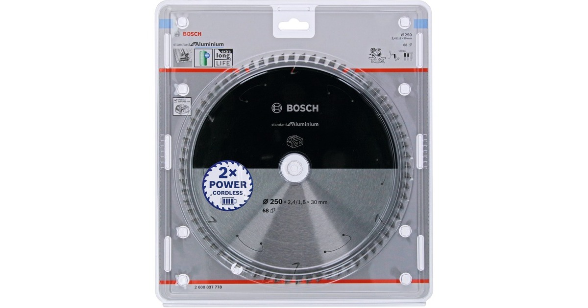 Bosch Kreissägeblatt Standard for Aluminium, Ø 250mm, 68Z(Bohrung 30mm, für Akku-Kappsägen)