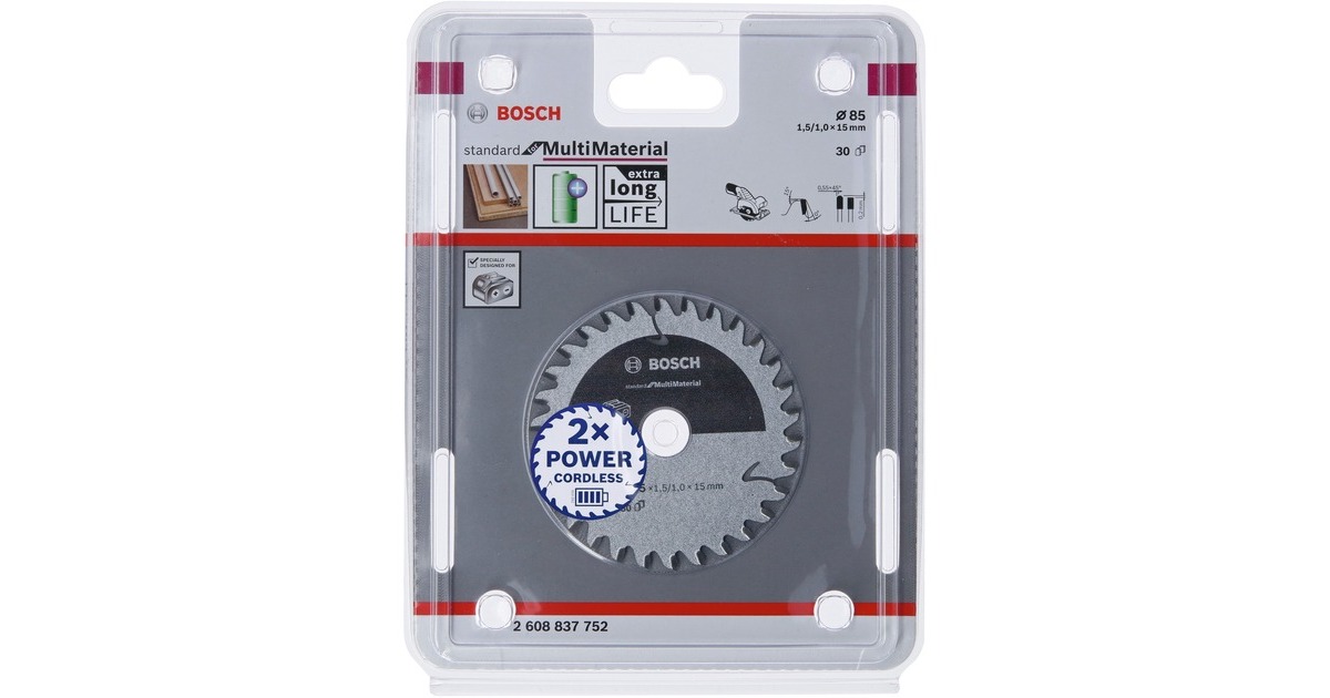Bosch Kreissägeblatt Standard for Multimaterial, Ø 85mm, 30Z(Bohrung 15,875mm, für Akku-Handkreissägen)