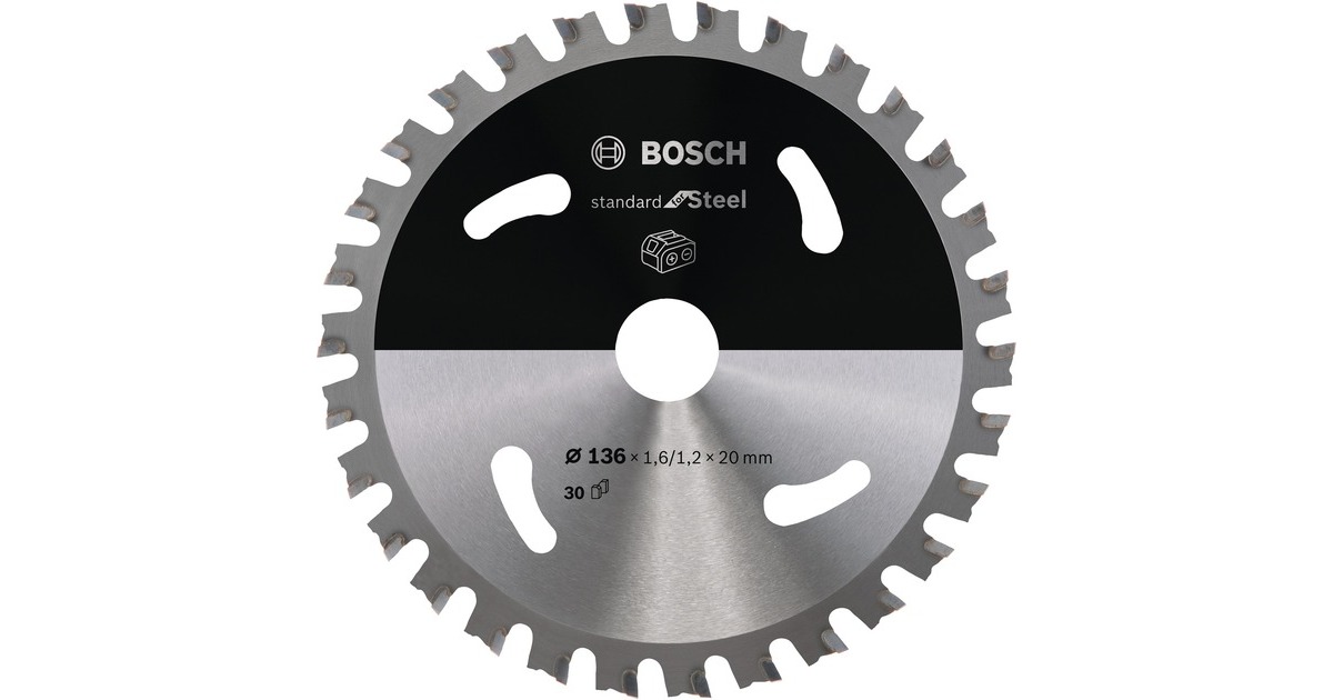 Bosch Kreissägeblatt Standard for Steel, Ø 136mm, 30Z(Bohrung 20mm, für Akku-Handkreissägen)
