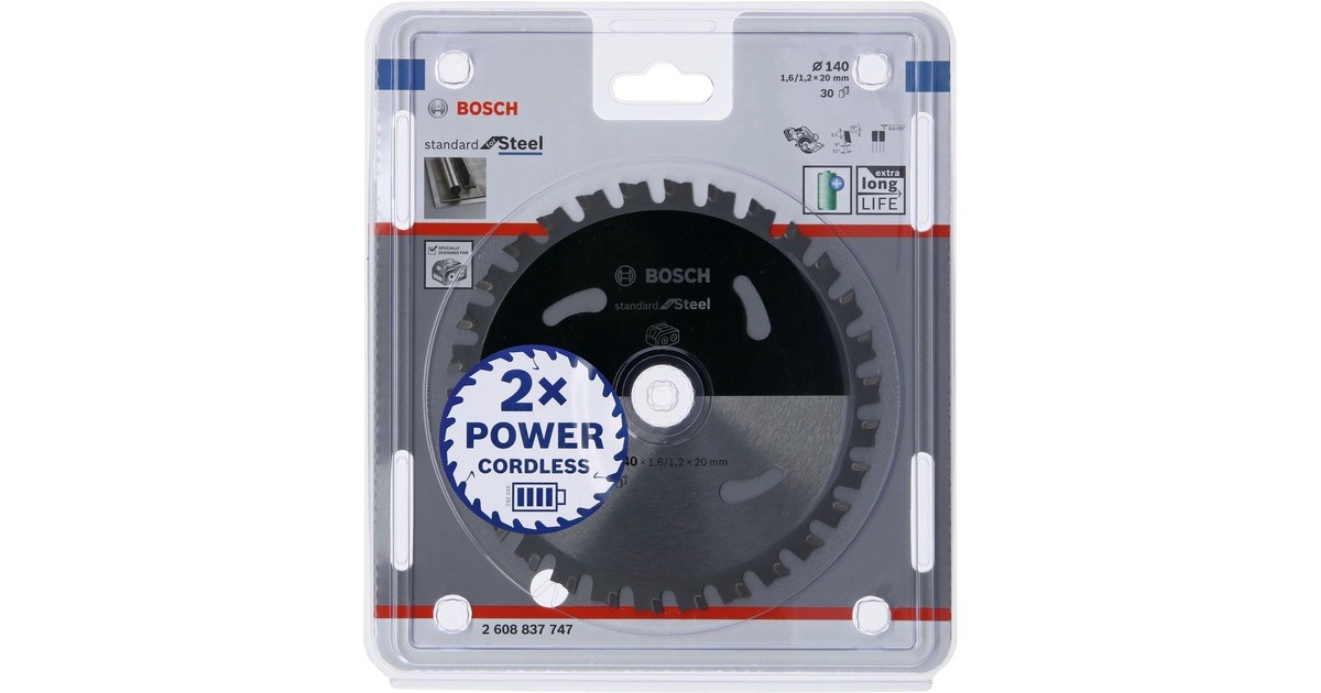 Bosch Kreissägeblatt Standard for Steel, Ø 140mm, 30Z(Bohrung 20mm, für Akku-Handkreissägen)