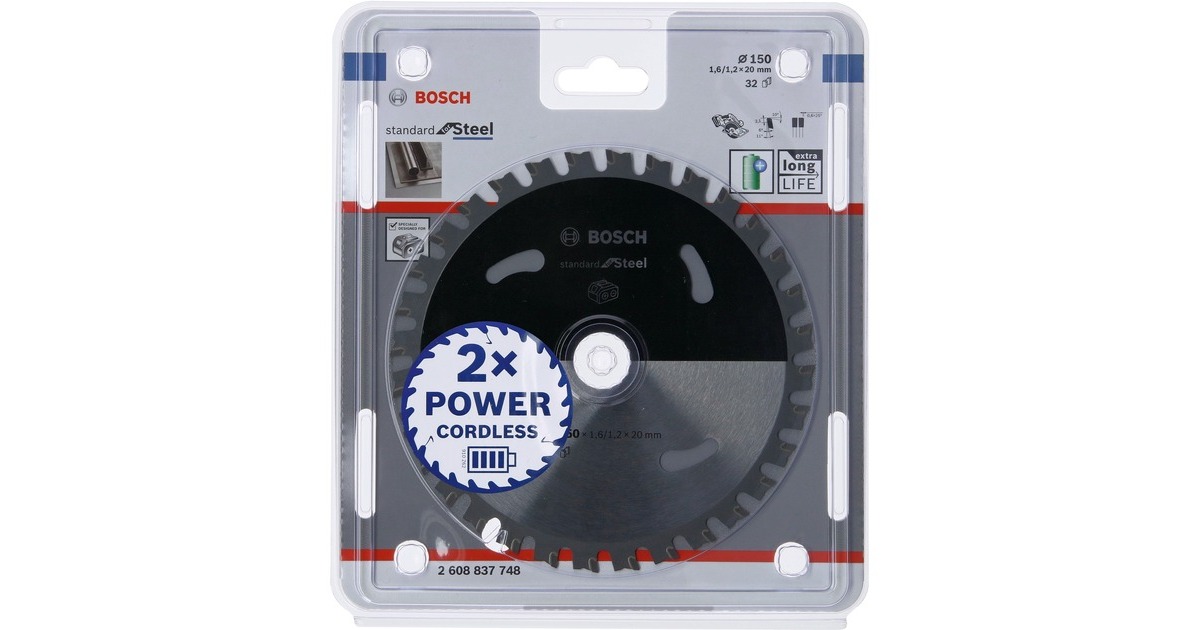 Bosch Kreissägeblatt Standard for Steel, Ø 150mm, 32Z(Bohrung 20mm, für Akku-Handkreissägen)