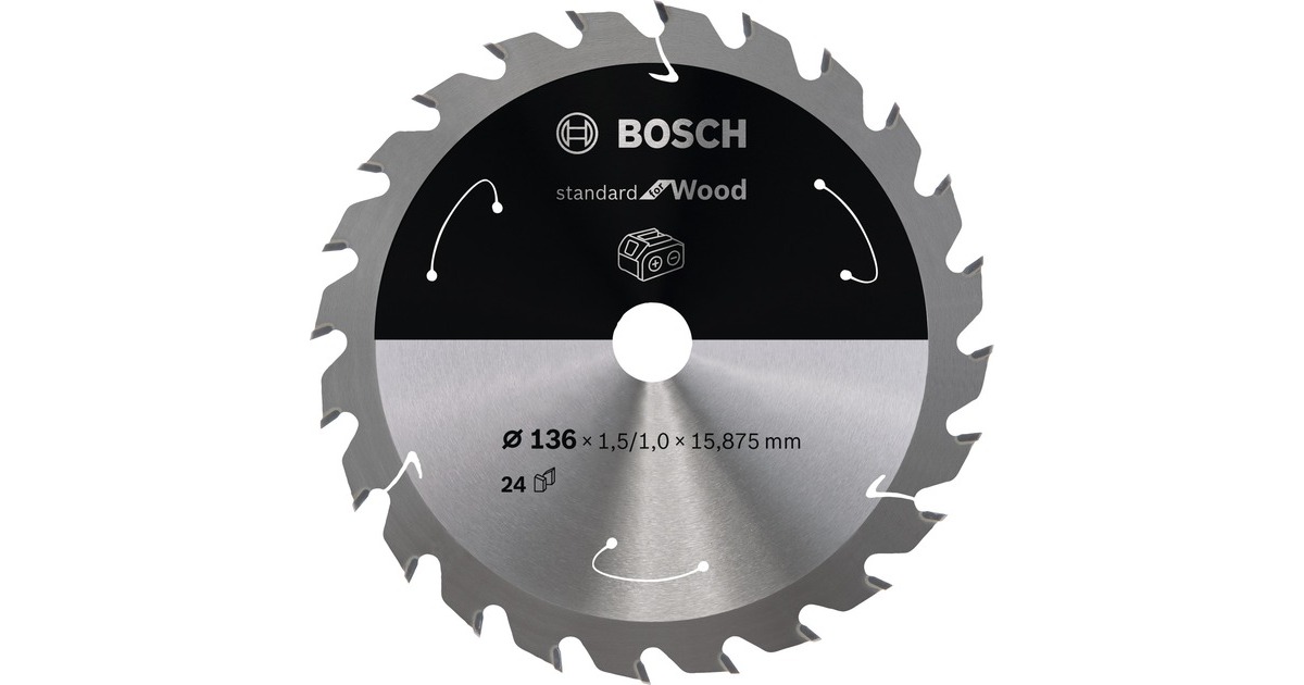 Bosch Kreissägeblatt Standard for Wood, Ø 136mm, 24Z(Bohrung 15,875mm, für Akku-Handkreissägen)