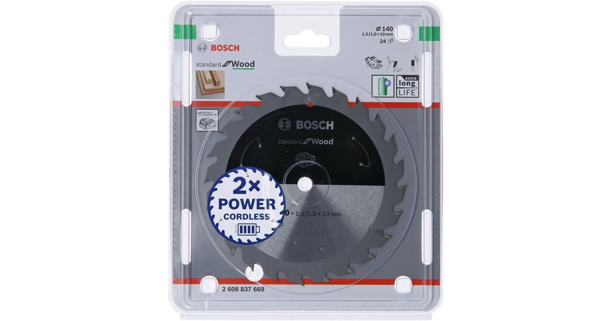 Bosch Kreissägeblatt Standard for Wood, Ø 140mm, 24Z(Bohrung 10mm, für Akku-Handkreissägen)
