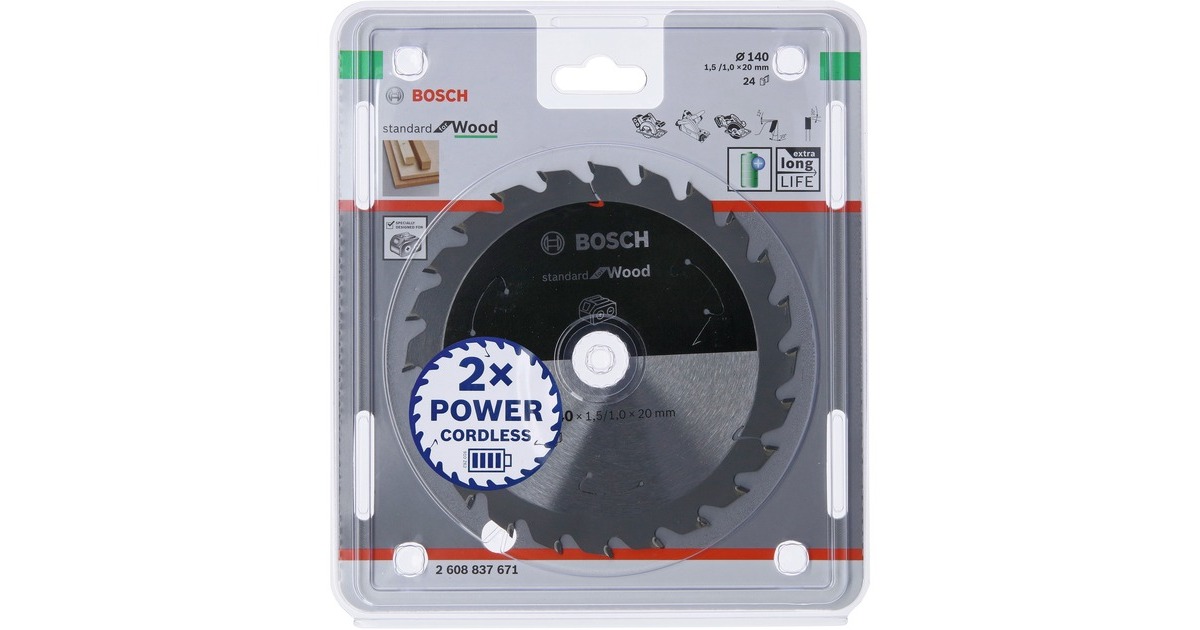 Bosch Kreissägeblatt Standard for Wood, Ø 140mm, 24Z(Bohrung 20mm, für Akku-Handkreissägen)