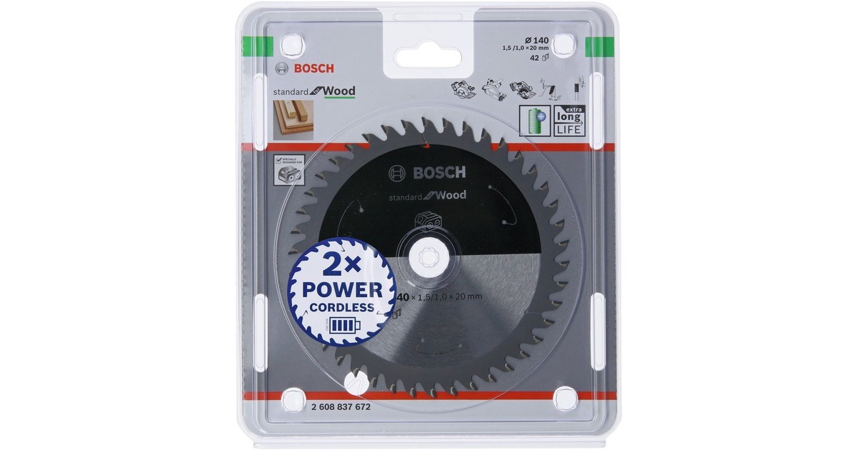 Bosch Kreissägeblatt Standard for Wood, Ø 140mm, 42Z(Bohrung 20mm, für Akku-Handkreissägen)