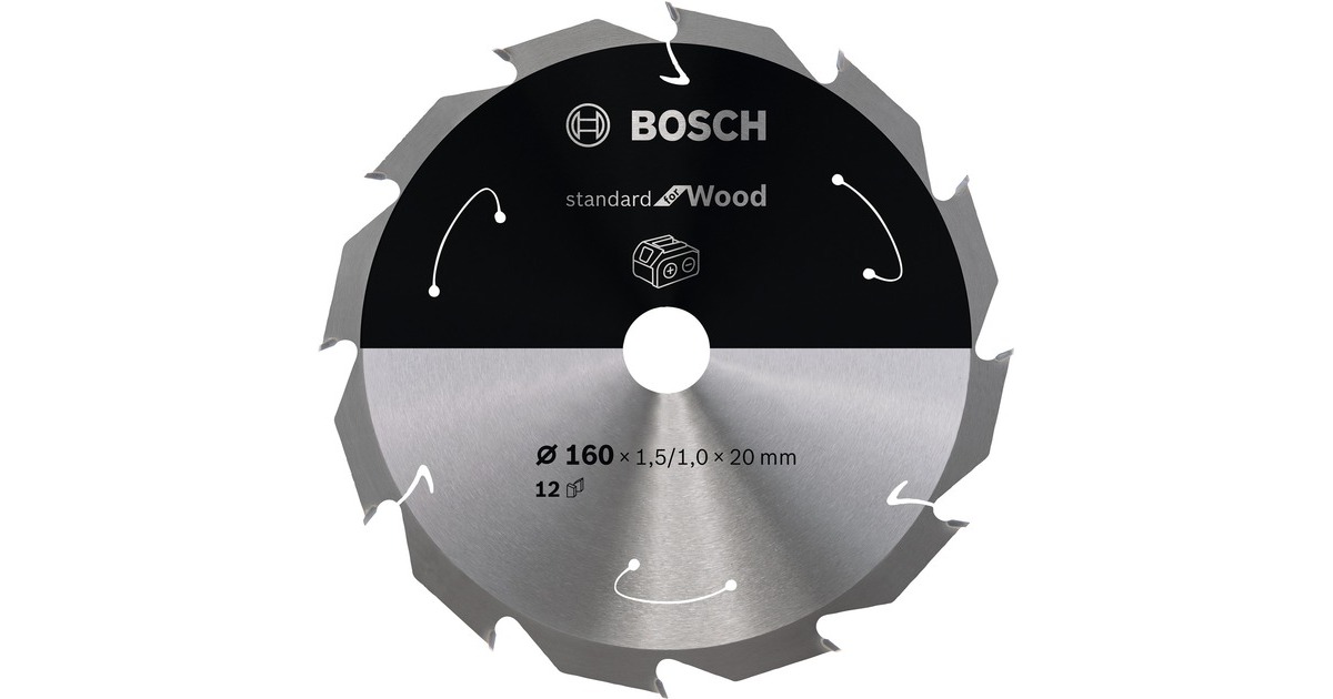 Bosch Kreissägeblatt Standard for Wood, Ø 160mm, 12Z(Bohrung 20mm, für Akku-Handkreissägen)