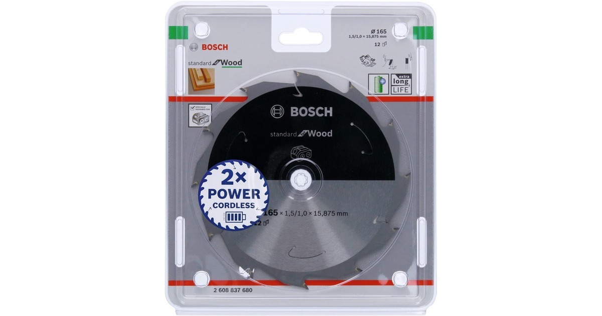 Bosch Kreissägeblatt Standard for Wood, Ø 165mm, 12Z(Bohrung 15,875mm, für Akku-Handkreissägen)
