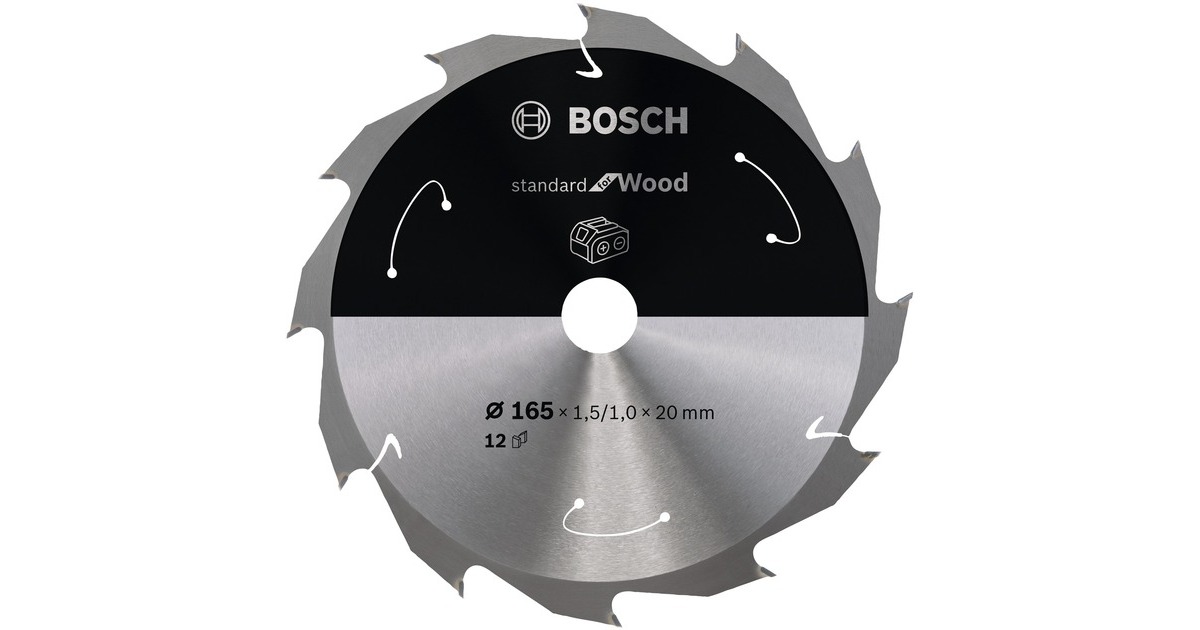 Bosch Kreissägeblatt Standard for Wood, Ø 165mm, 12Z(Bohrung 20mm, für Akku-Handkreissägen)
