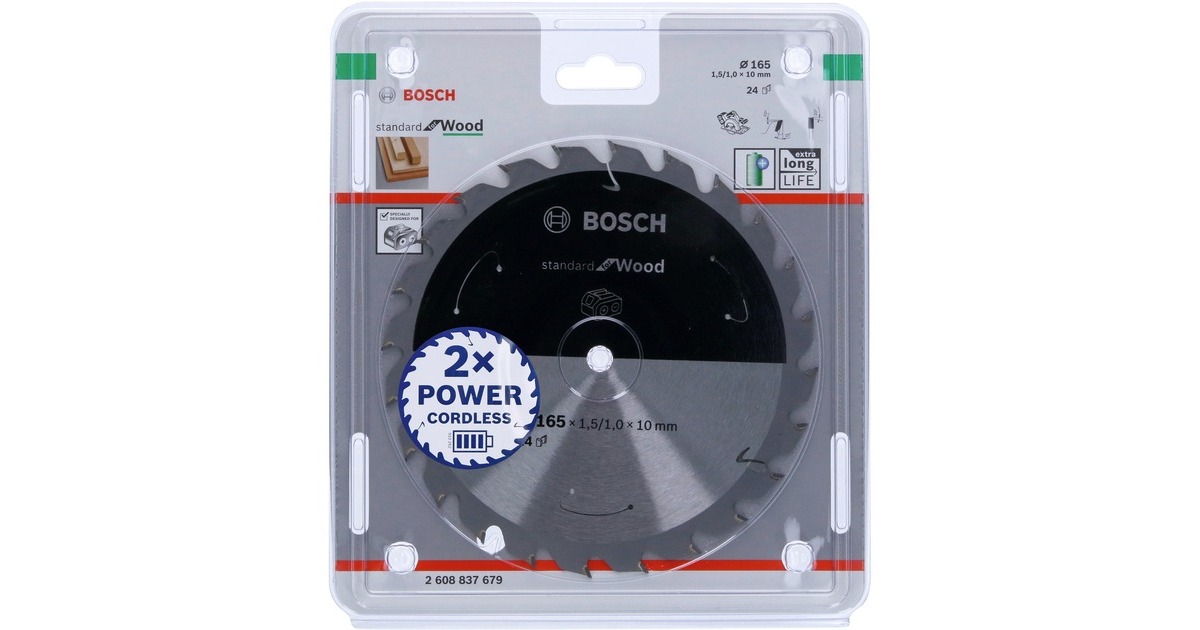 Bosch Kreissägeblatt Standard for Wood, Ø 165mm, 24Z(Bohrung 10mm, für Akku-Handkreissägen)