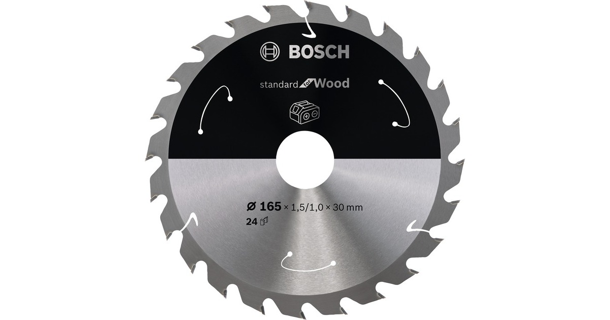 Bosch Kreissägeblatt Standard for Wood, Ø 165mm, 24Z(Bohrung 30mm, für Akku-Handkreissägen)