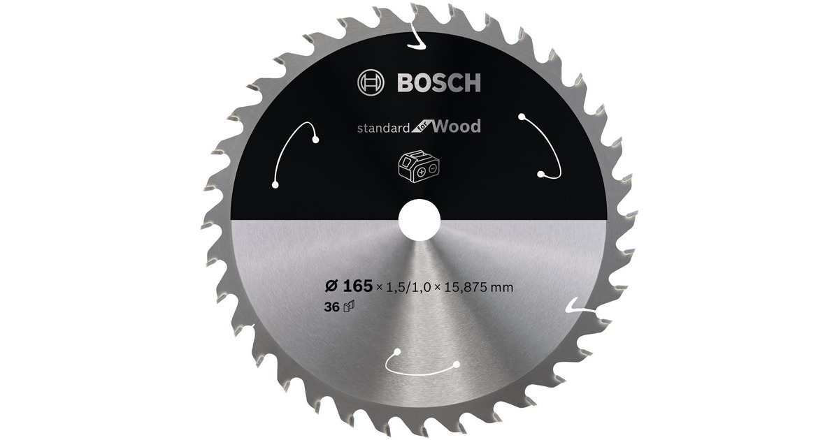 Bosch Kreissägeblatt Standard for Wood, Ø 165mm, 36Z(Bohrung 15,875mm, für Akku-Handkreissägen)