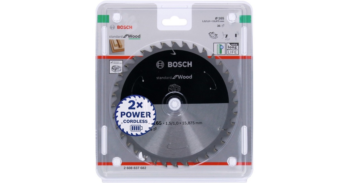 Bosch Kreissägeblatt Standard for Wood, Ø 165mm, 36Z(Bohrung 15,875mm, für Akku-Handkreissägen)