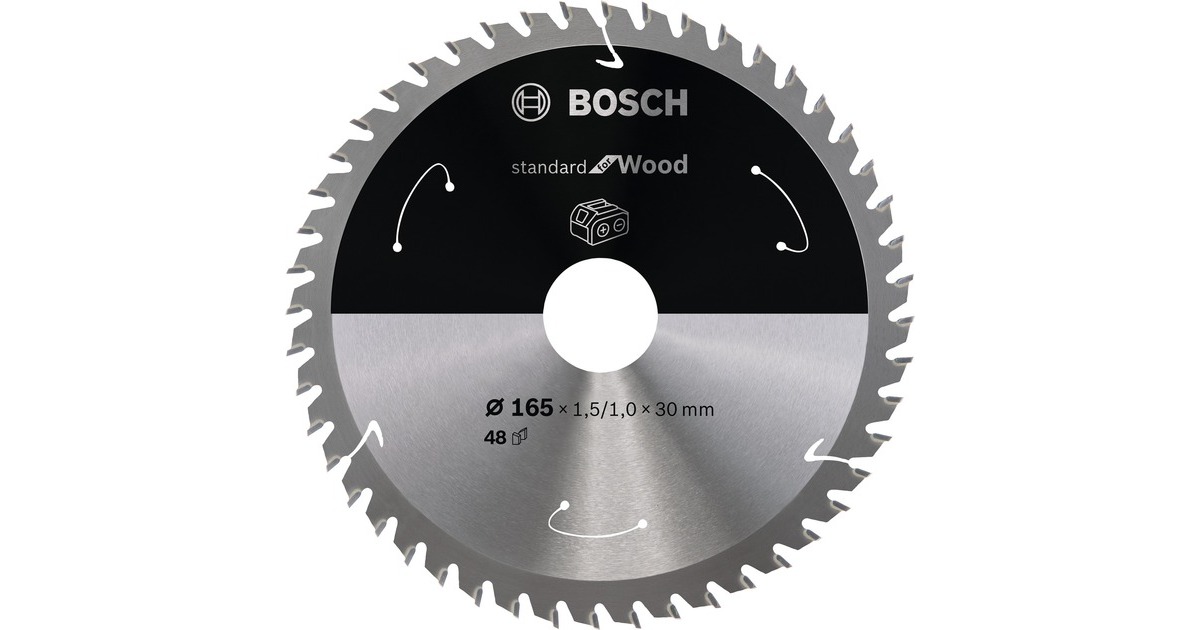 Bosch Kreissägeblatt Standard for Wood, Ø 165mm, 48Z(Bohrung 30mm, für Akku-Handkreissägen)
