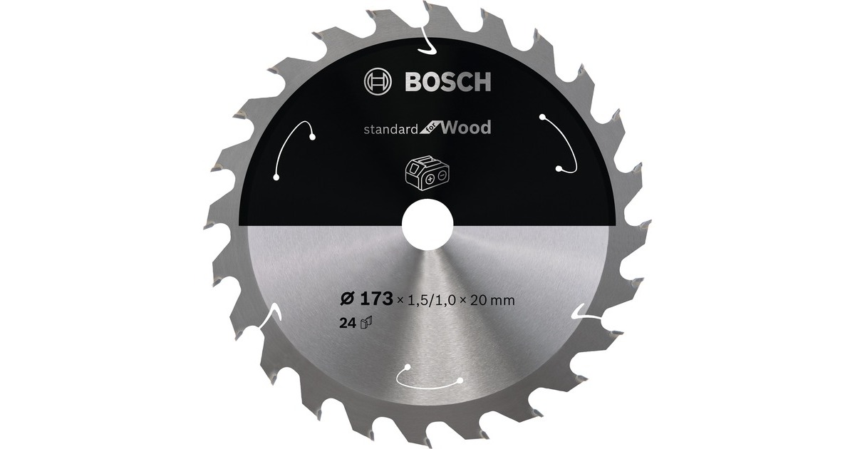Bosch Kreissägeblatt Standard for Wood, Ø 173mm, 24Z(Bohrung 20mm, für Akku-Handkreissägen)