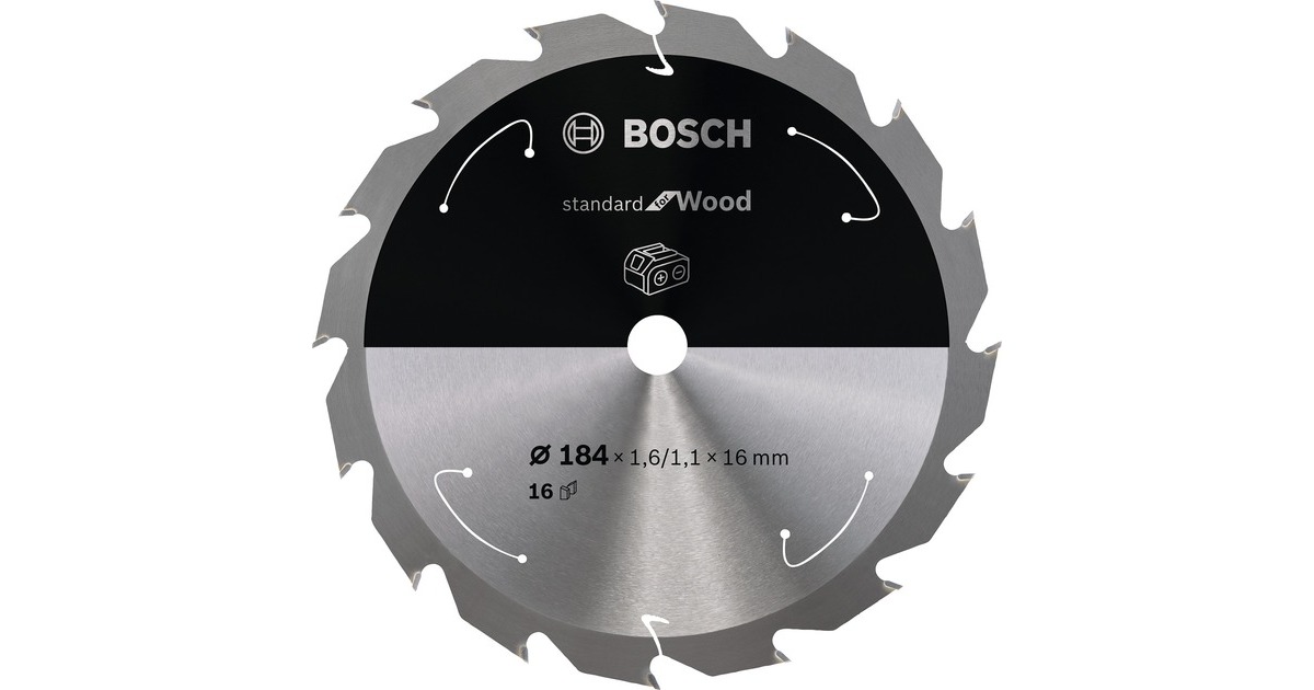 Bosch Kreissägeblatt Standard for Wood, Ø 184mm, 16Z(Bohrung 16mm, für Akku-Handkreissägen)