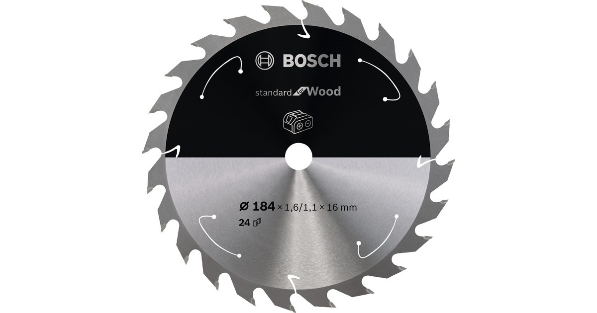 Bosch Kreissägeblatt Standard for Wood, Ø 184mm, 24Z(Bohrung 16mm, für Akku-Handkreissägen)