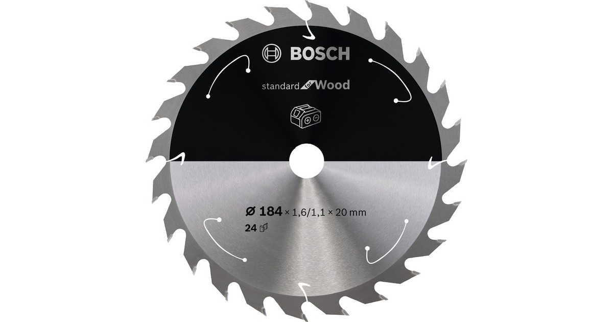 Bosch Kreissägeblatt Standard for Wood, Ø 184mm, 24Z(Bohrung 20mm, für Akku-Handkreissägen)