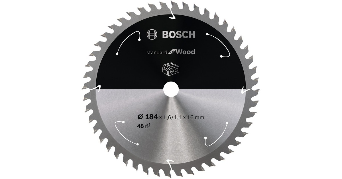 Bosch Kreissägeblatt Standard for Wood, Ø 184mm, 48Z(Bohrung 16mm, für Akku-Handkreissägen)