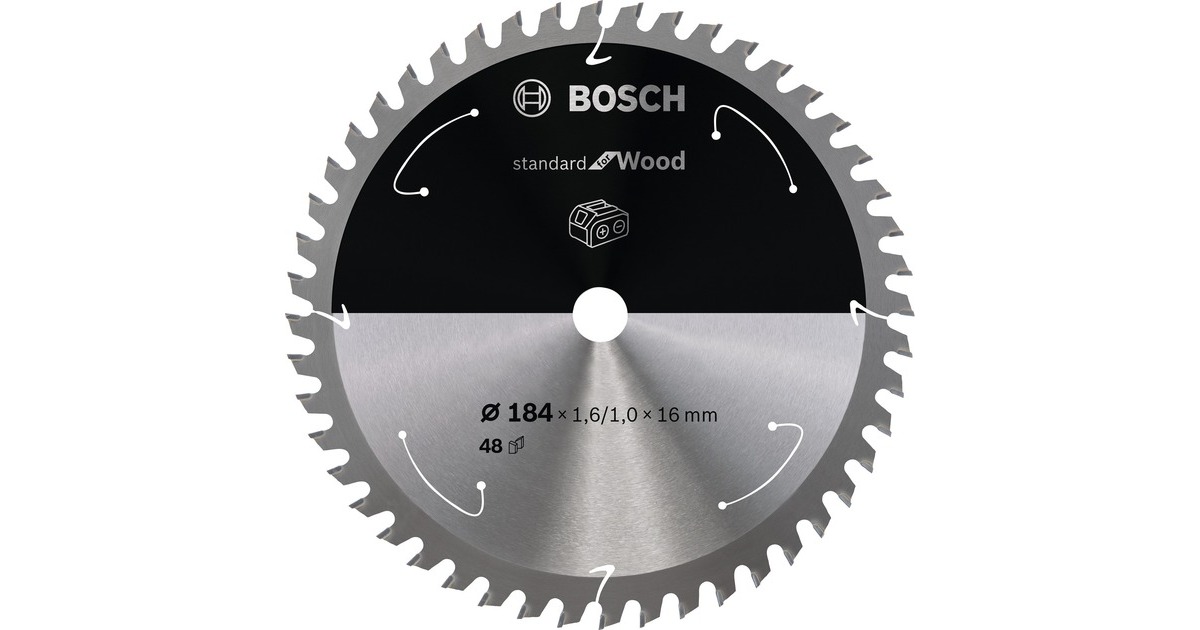 Bosch Kreissägeblatt Standard for Wood, Ø 184mm, 48Z(Bohrung 16mm, für Akku-Kappsägen)