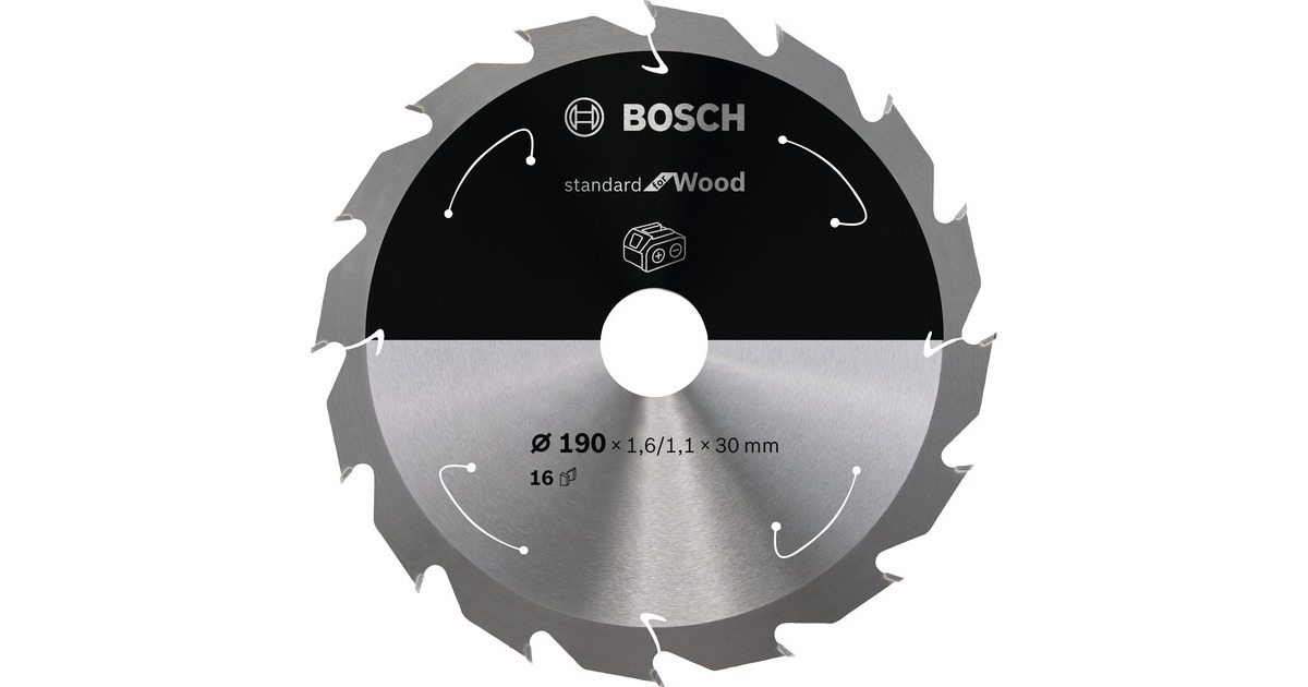 Bosch Kreissägeblatt Standard for Wood, Ø 190mm, 16Z(Bohrung 30mm, für Akku-Handkreissägen)