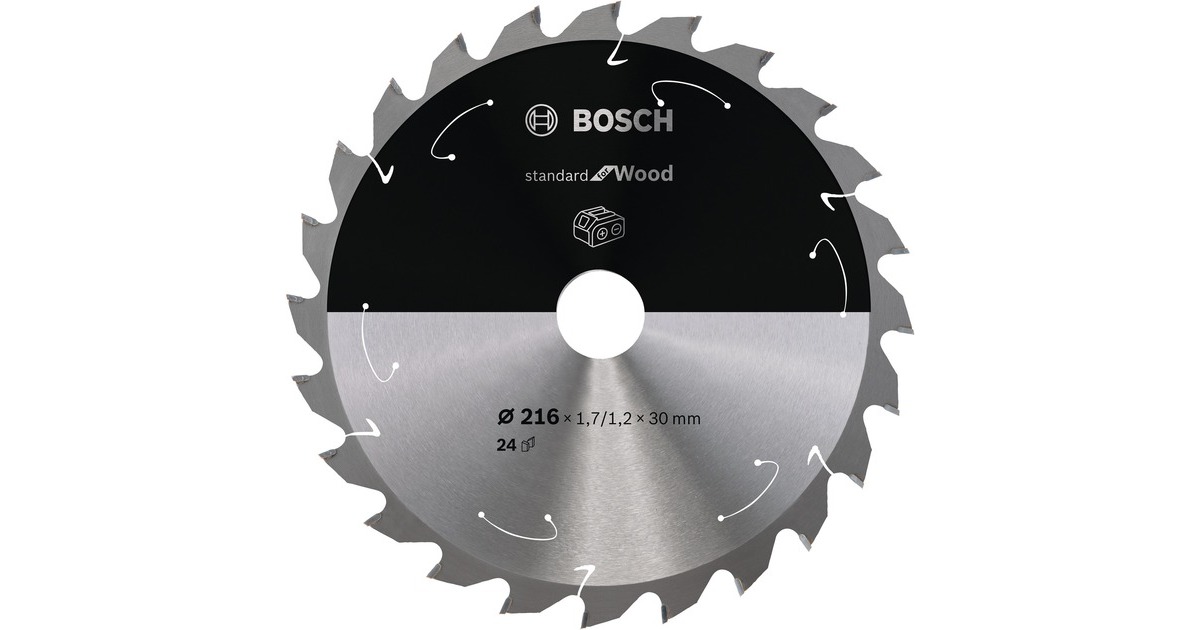 Bosch Kreissägeblatt Standard for Wood, Ø 216mm, 24Z(Bohrung 30mm, für Akku-Kappsägen)