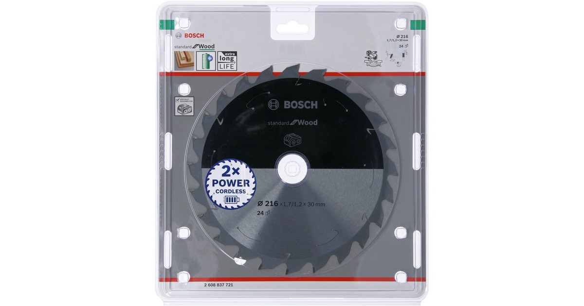Bosch Kreissägeblatt Standard for Wood, Ø 216mm, 24Z(Bohrung 30mm, für Akku-Kappsägen)
