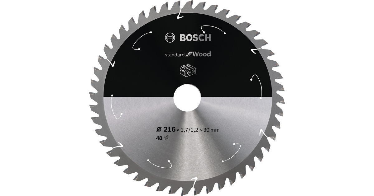 Bosch Kreissägeblatt Standard for Wood, Ø 216mm, 48Z(Bohrung 30mm, für Akku-Kappsägen)