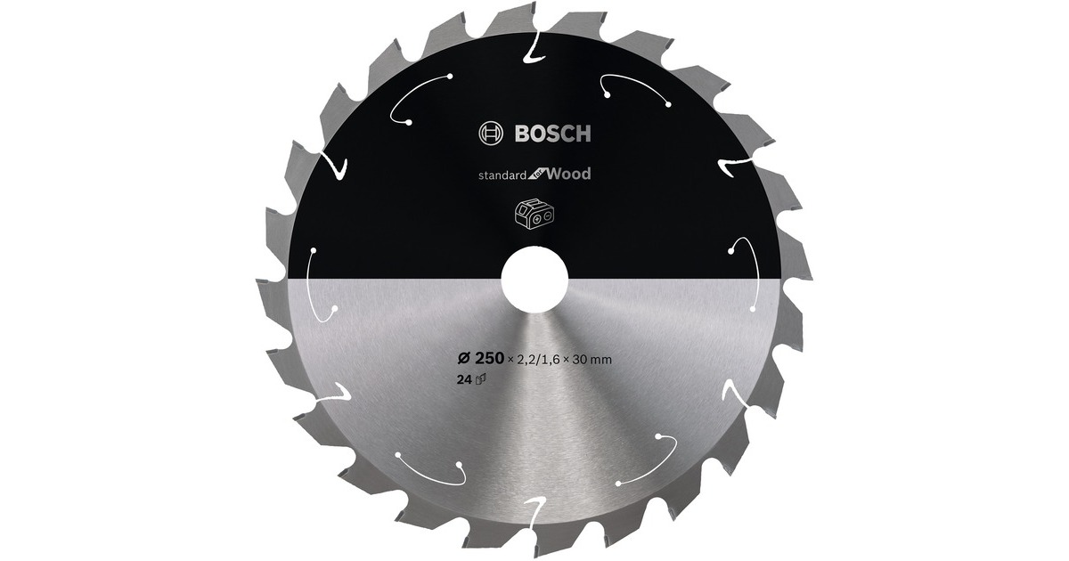 Bosch Kreissägeblatt Standard for Wood, Ø 250mm, 24Z(Bohrung 30mm, für Akku-Kappsägen)
