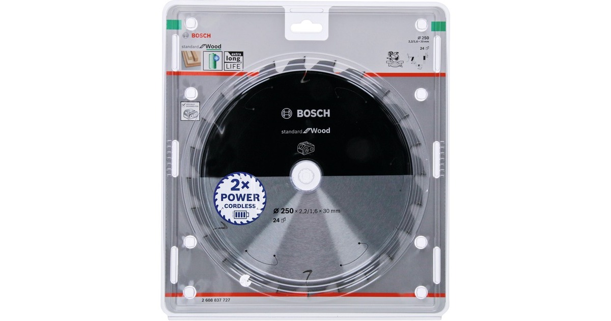 Bosch Kreissägeblatt Standard for Wood, Ø 250mm, 24Z(Bohrung 30mm, für Akku-Kappsägen)