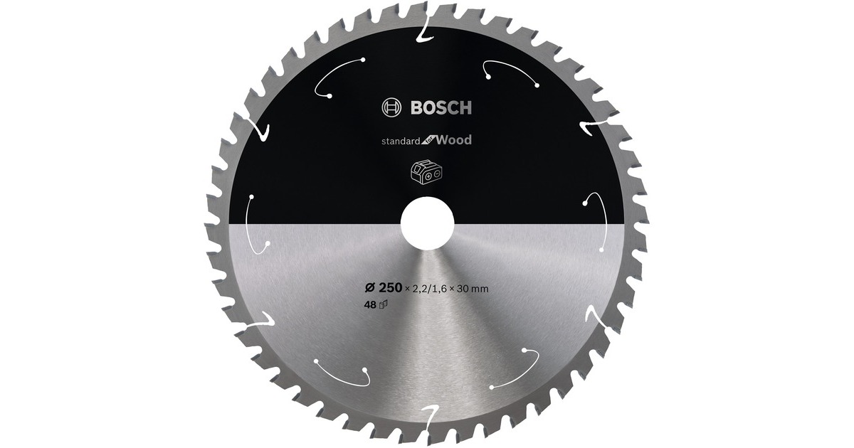 Bosch Kreissägeblatt Standard for Wood, Ø 250mm, 48Z(Bohrung 30mm, für Akku-Kappsägen)