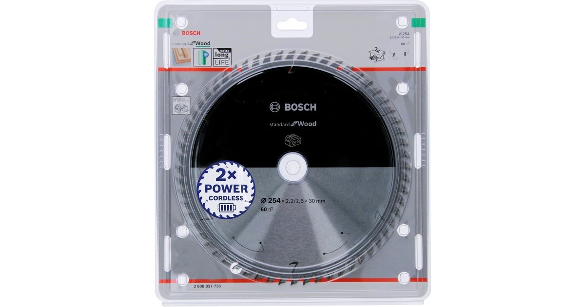 Bosch Kreissägeblatt Standard for Wood, Ø 254mm, 60Z(Bohrung 30mm, für Akku-Tischkreissägen)