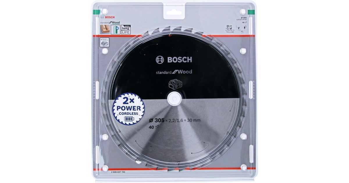 Bosch Kreissägeblatt Standard for Wood, Ø 305mm, 40Z(Bohrung 30mm, für Akku-Kappsägen)