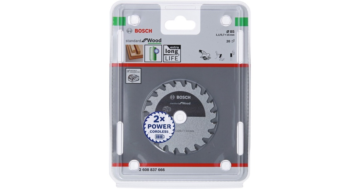 Bosch Kreissägeblatt Standard for Wood, Ø 85mm, 20Z(Bohrung 15mm, für Akku-Handkreissägen)