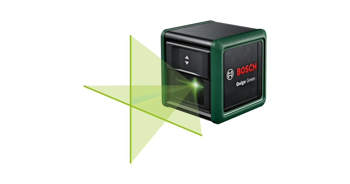 Bosch Kreuzlinienlaser Quigo Green II, mit Klemme(grün/schwarz, grüne Laserlinien, Reichweite 10 Meter)