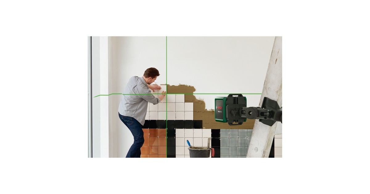 Bosch Kreuzlinienlaser Quigo Green II, mit Klemme(grün/schwarz, grüne Laserlinien, Reichweite 10 Meter)