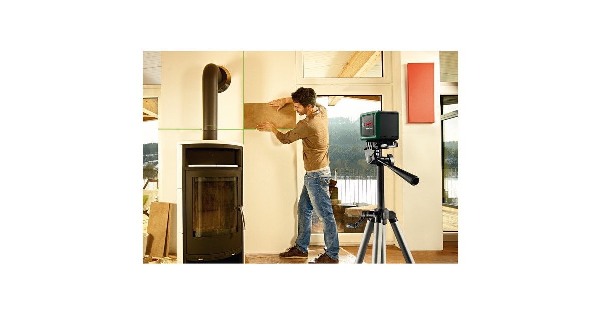 Bosch Kreuzlinienlaser Quigo Green II, mit Klemme(grün/schwarz, grüne Laserlinien, Reichweite 10 Meter)