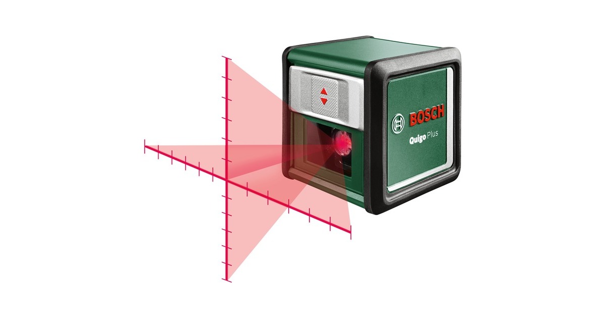 Bosch Kreuzlinienlaser Quigo Plus, mit Stativ(grün/schwarz, rote Laserlinien, Reichweite 7 Meter)