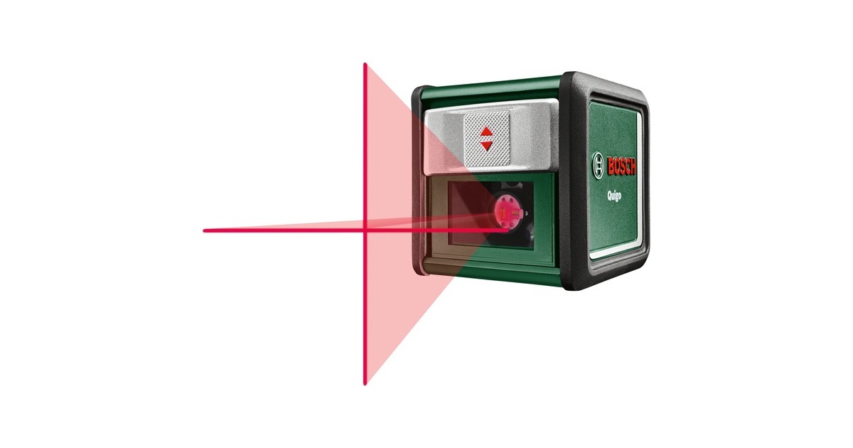 Bosch Kreuzlinienlaser Quigo, mit Klemme(grün/schwarz, rote Laserlinien, Reichweite 10 Meter)