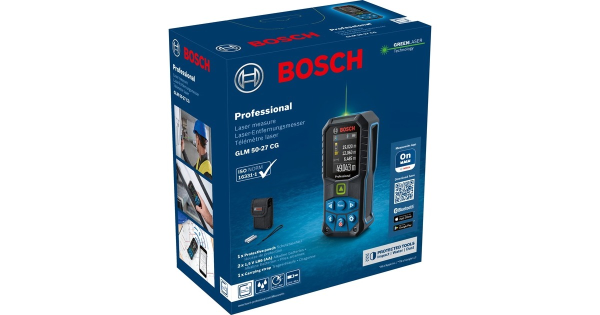Bosch Laser-Entfernungsmesser GLM 50-27 CG Professional(blau/schwarz, Reichweite 50m, grüne Laserlinie)