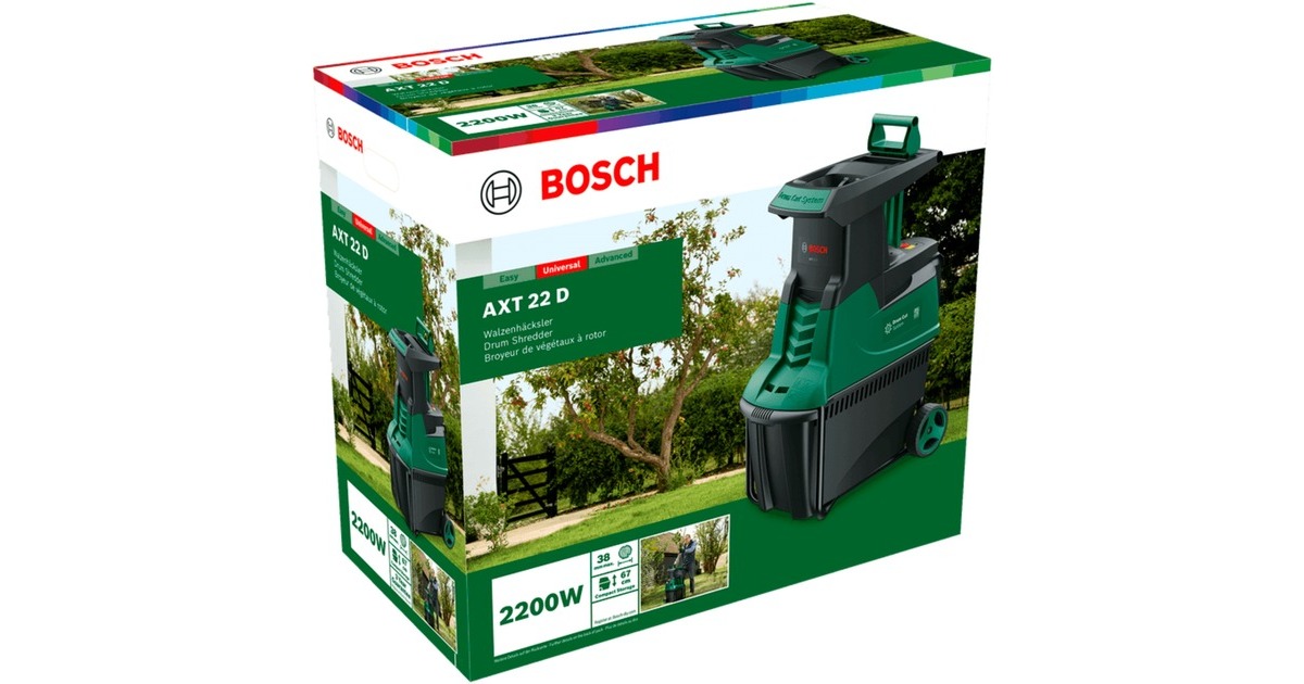 Bosch Leisehäcksler AXT 22 D, Fräswalze(grün/schwarz, 2.200 Watt)