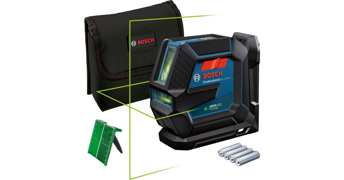 Bosch Linienlaser GLL 2-15 G Professional, Kreuzlinienlaser(blau/schwarz, grüne Laserlinien)